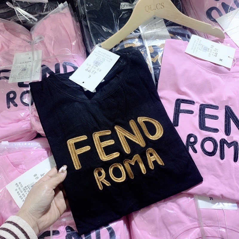 Áo thun thêu chữ nổi FENDl ROMA hàng Quảng Châu mới về chất liệu cotton dáng rộng giấu quần