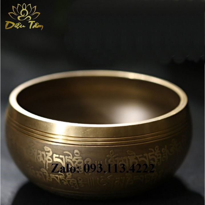 Chuông xoay Nepal đồng vàng đường kính 10.5 cm - vàng sáng kèm dùi bọc vải