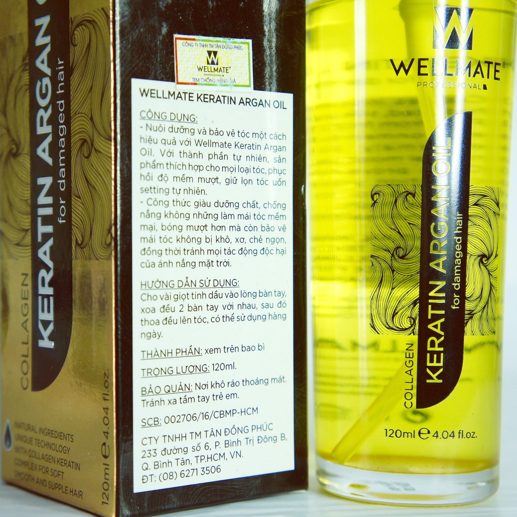 Tinh dầu Phục hồi tóc hư tổn Wellmate Keratin Argan Oil 60ml
