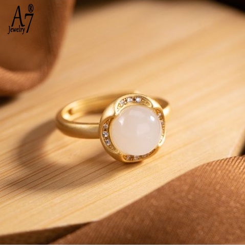 Nhẫn Bạc 925 Đính Hạt Ngọc Bích Màu Xám Thời Trang Cho Nữ A7 S925