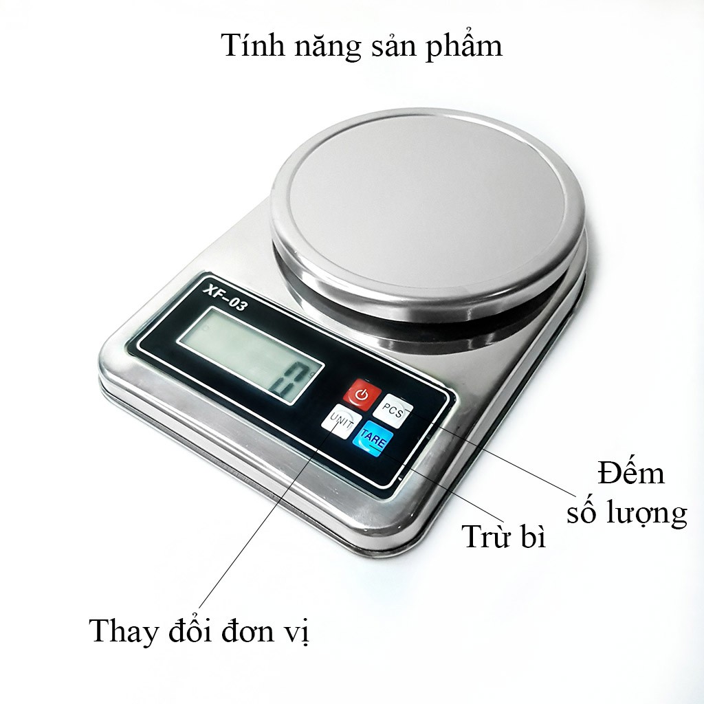 Cân tiểu ly điện tử nhà bếp mini 5kg XF03 inox không gỉ ( Bảo hành 1 năm ) TBE Shop