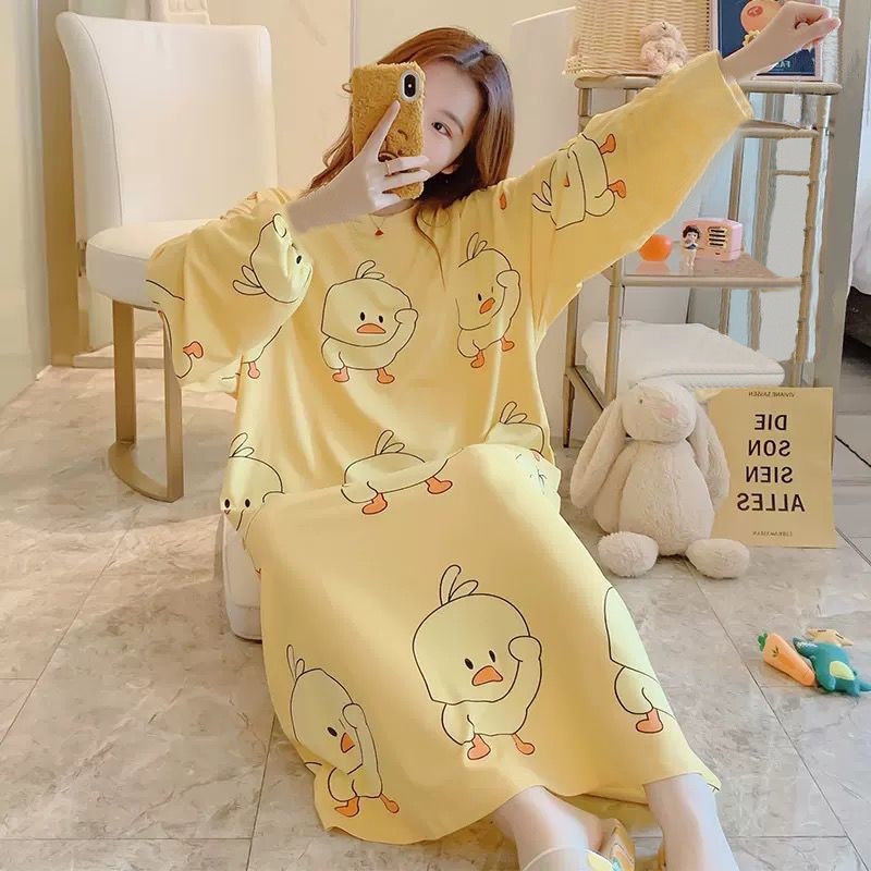 Đầm Ngủ Tay Dài Plus Size Phong Cách Hàn Quốc Ngọt Ngào Cho Nữ