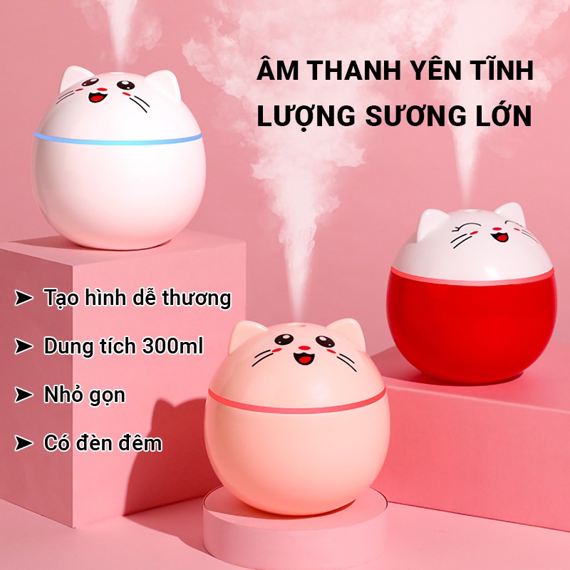 Máy xông tinh dầu khuếch tán phun sương giữ ẩm Cát Thái mèo con mini dung tích 300ml phun tỏa đều