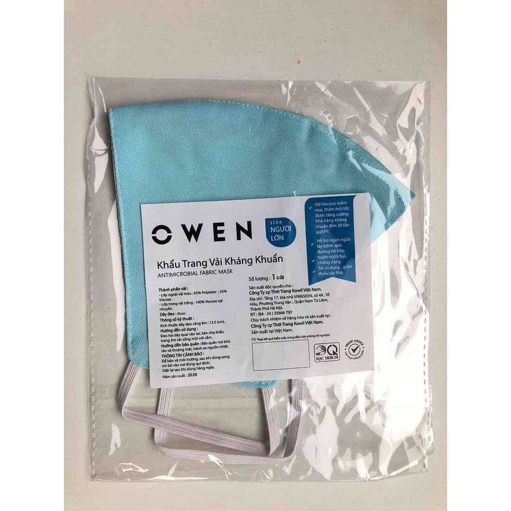 Khẩu trang vải kháng khuẩn Owen KTIN2LOP1 TÁI SỬ DỤNG THÂN THIỆN VỚI MÔI TRƯỜNG
