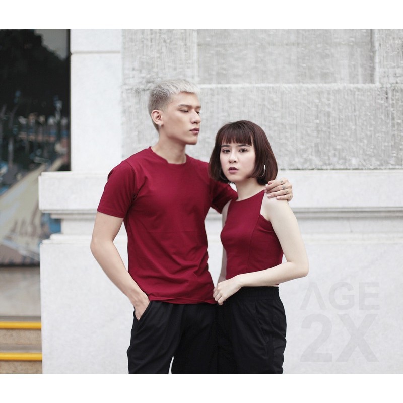 Áo Thun Trơn Nam Nữ Unisex VNXK Chính Hãng AGE2X Màu Đỏ Đô.