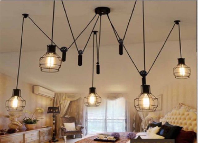 Đèn thả trần hình mạng nhện với 5 bóng tròn