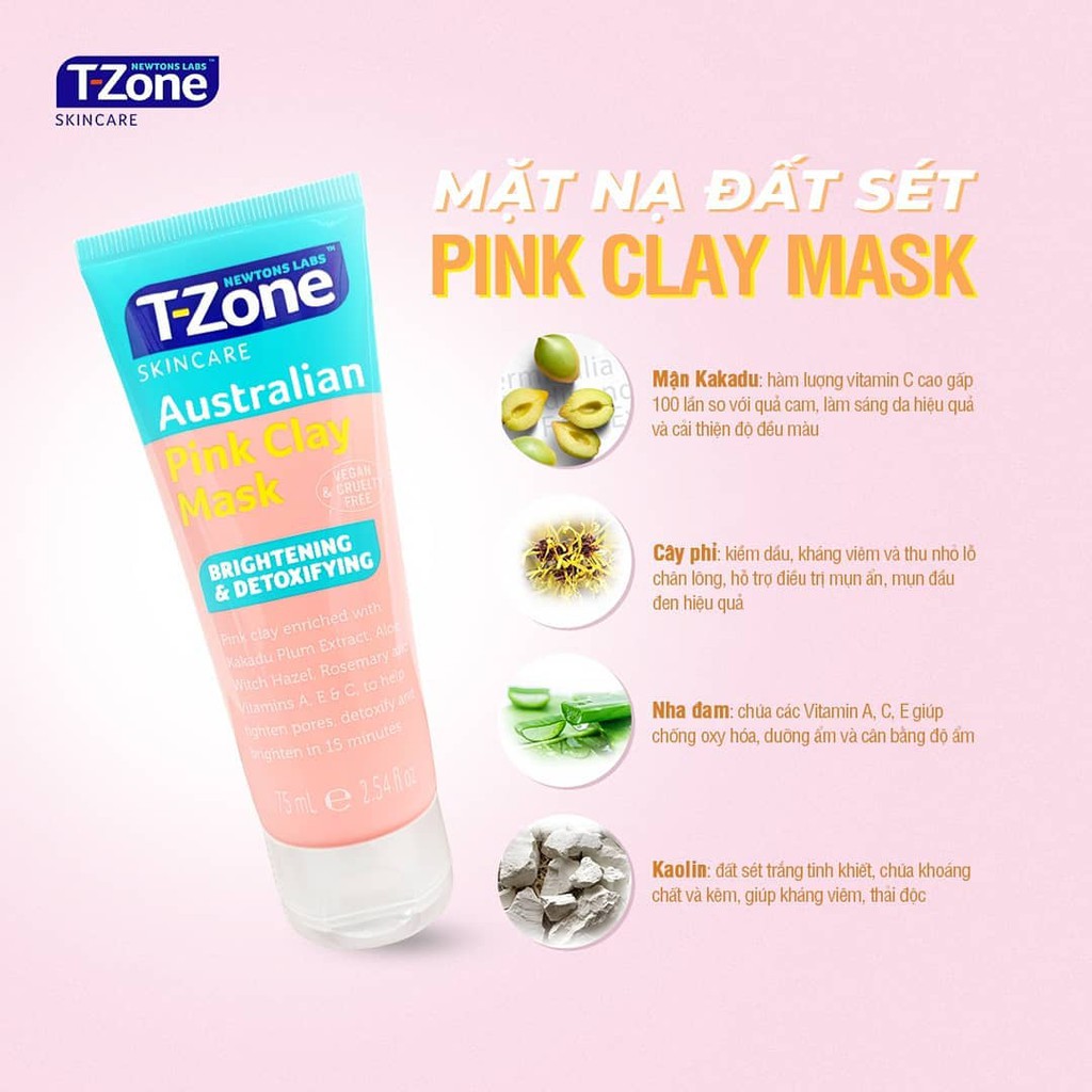 Mặt Nạ Đất Sét Se Khít Lỗ Chân Lông Pink Clay Mask T-Zone 75ml