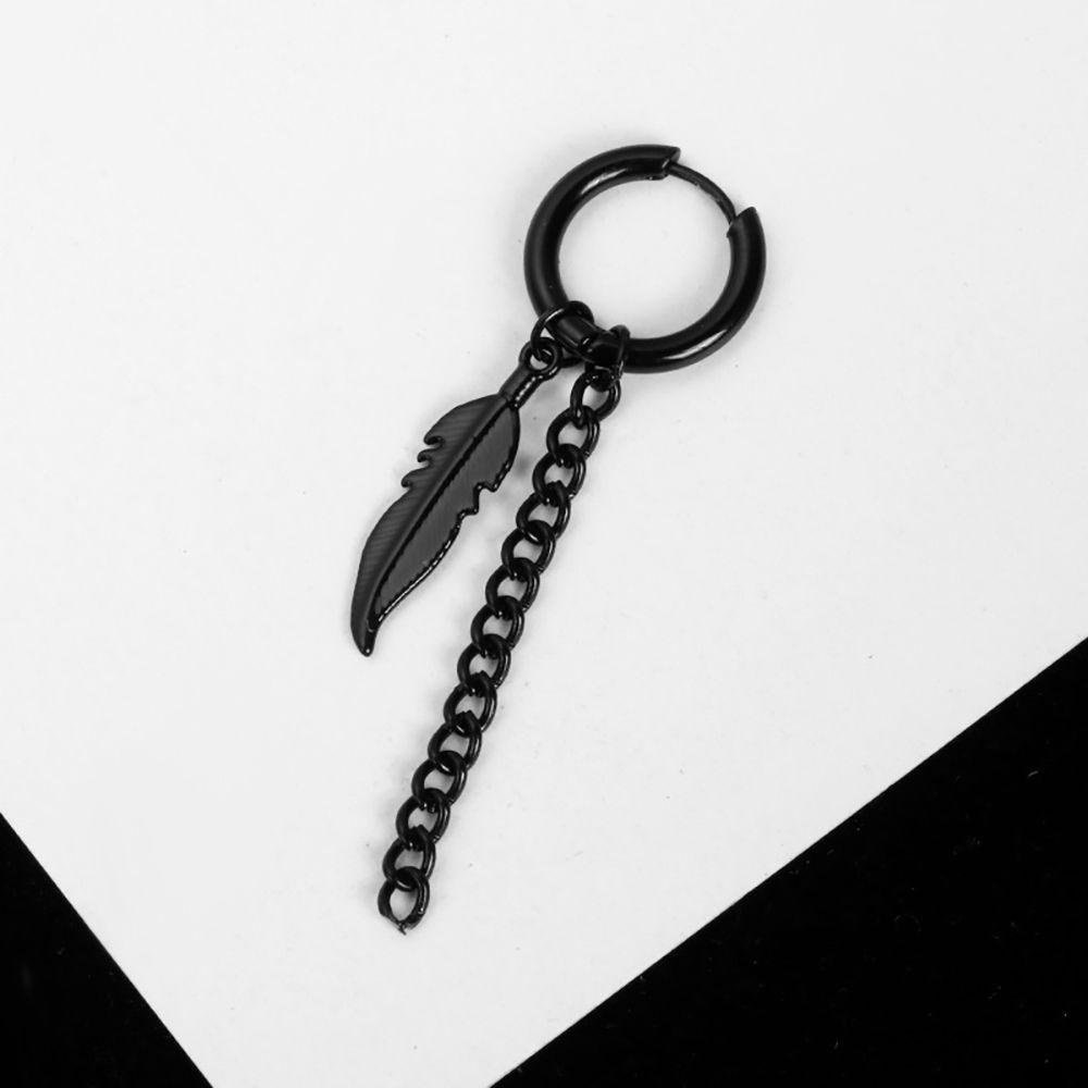 Bông Tai Tròn Phối Tua Rua Bằng Thép Không Gỉ Hình Chiếc Lá BACK2LIFE Cho Nam Và Nữ