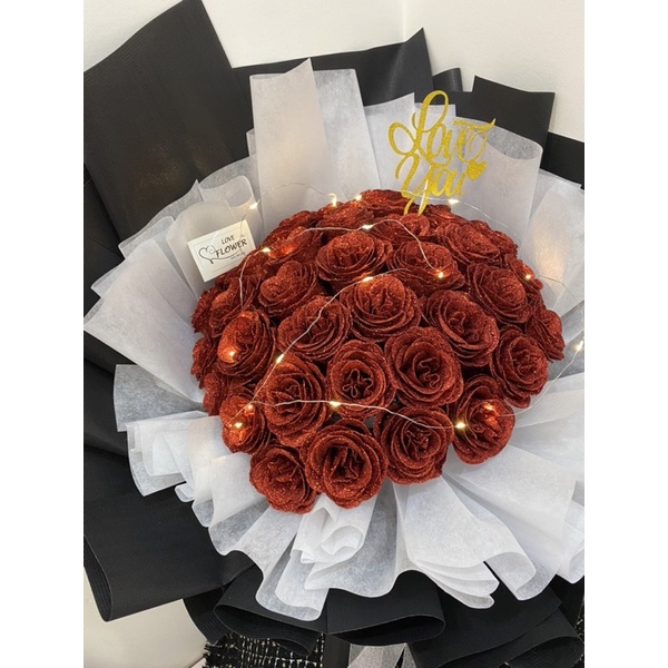 Túi 10 chiếc topper nhũ chữ Love You