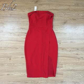 (Hình thật) - Đầm body cup đỏ bẻ xẻ tà