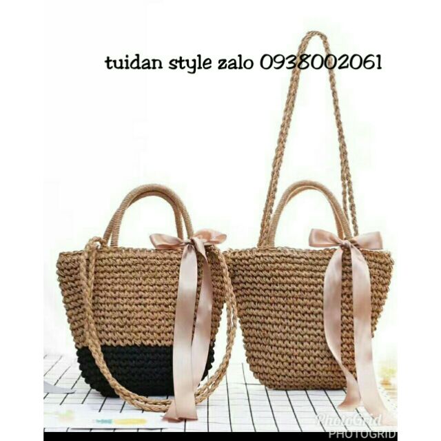 túi cói nơ vintage