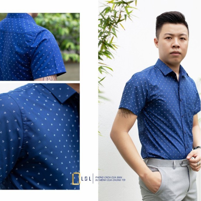 Áo sơ mi nam tay ngắn LDL, sơ mi công sở cao cấp  họa tết mỏ neo, chất liệu vải cao cấp size 38 39 40  41 42 43 | BigBuy360 - bigbuy360.vn