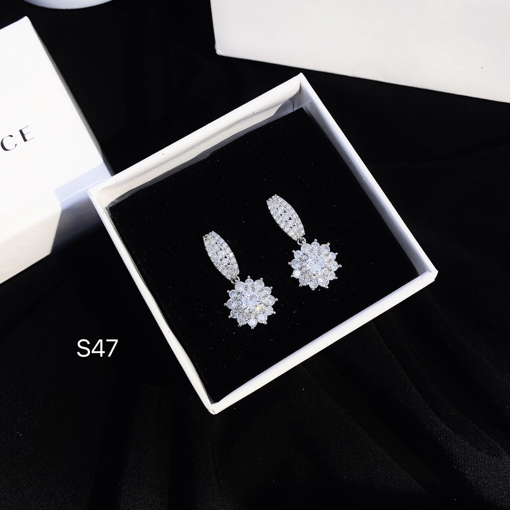 Bông tai xi bạch kim đính đá dành cho nữ MS0089