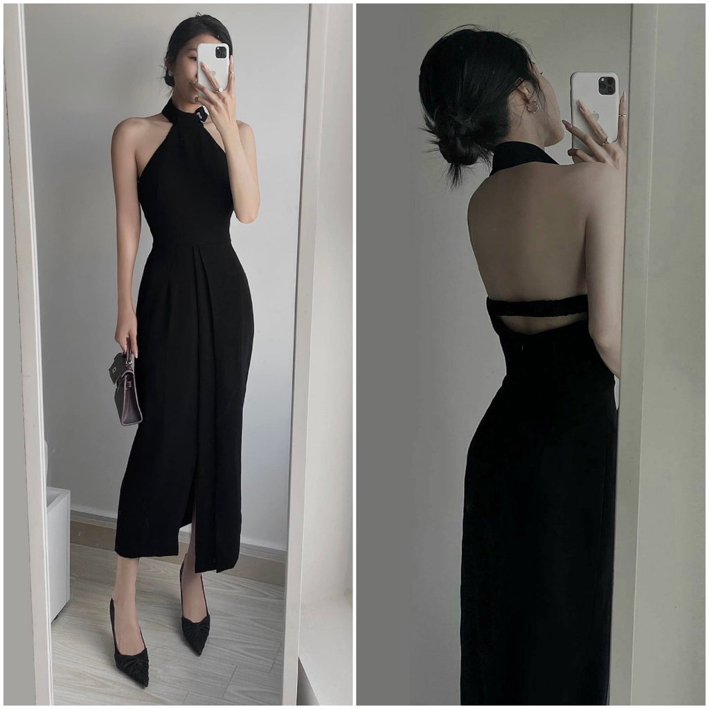 Đầm cổ yếm vạt chéo hở lưng thiết kế đi tiệc sang trọng - Bella