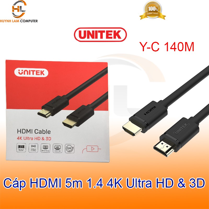 Cáp HDMI 5m Unitek YC140M chuẩn 1.4 4K Ultra HD 3D-Hãng phân phối