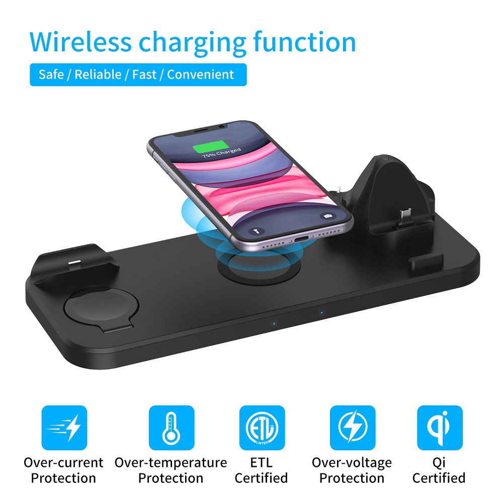 6 IN 1 Qi Wireless Charger For Iphone XS 8 11 Pro Max Fast Charging Cargador Inalambrico For Airpods Pro Apple Watch 5 4 3 2 1
