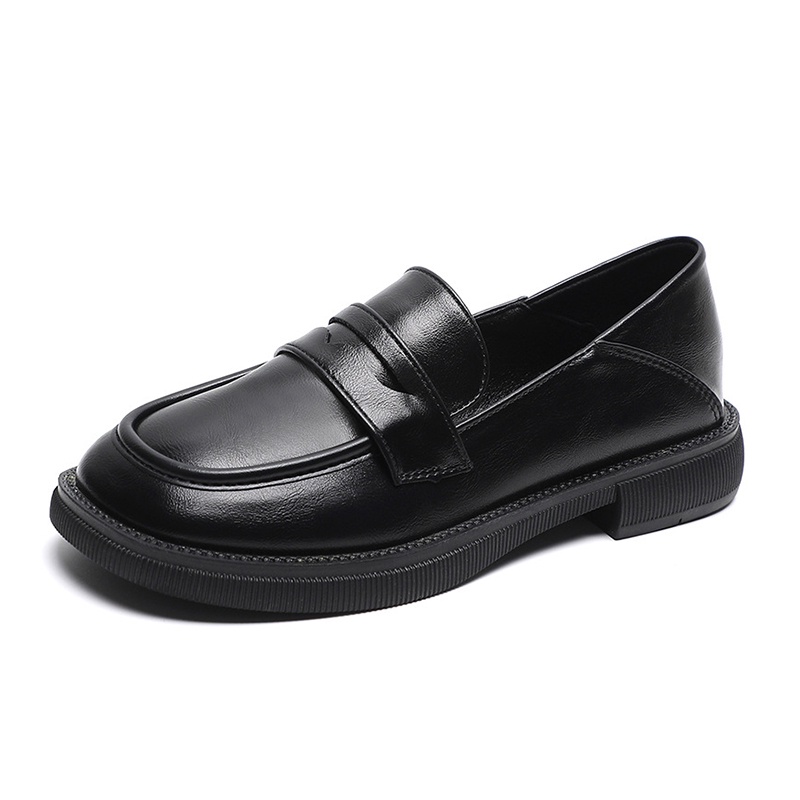 Giày IELGY bằng da đế bằng màu đen phong cách retro cho nữ