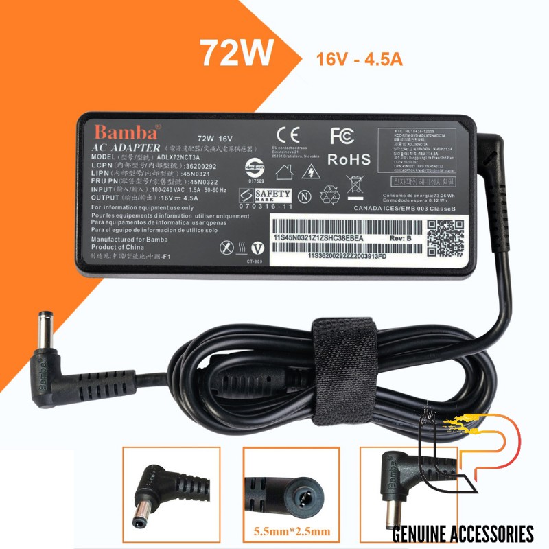 BỘ SẠC LAPTOP IBM Thinkpad 16V - 4.5A ĐẦU JACK 5.5MM x 2.5MM - ADAPTER IBM Thinkpad 16V - 4.5A