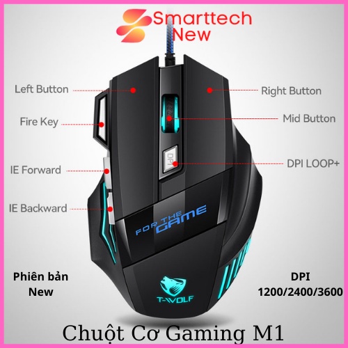 Chuột Máy Tính Chuột Cơ Gaming Có Dây V6 T - WOLF Có Đèn Led Full Led Đổi Màu Liên Tục, Siêu Nhạy, Đế Di Kim Loại