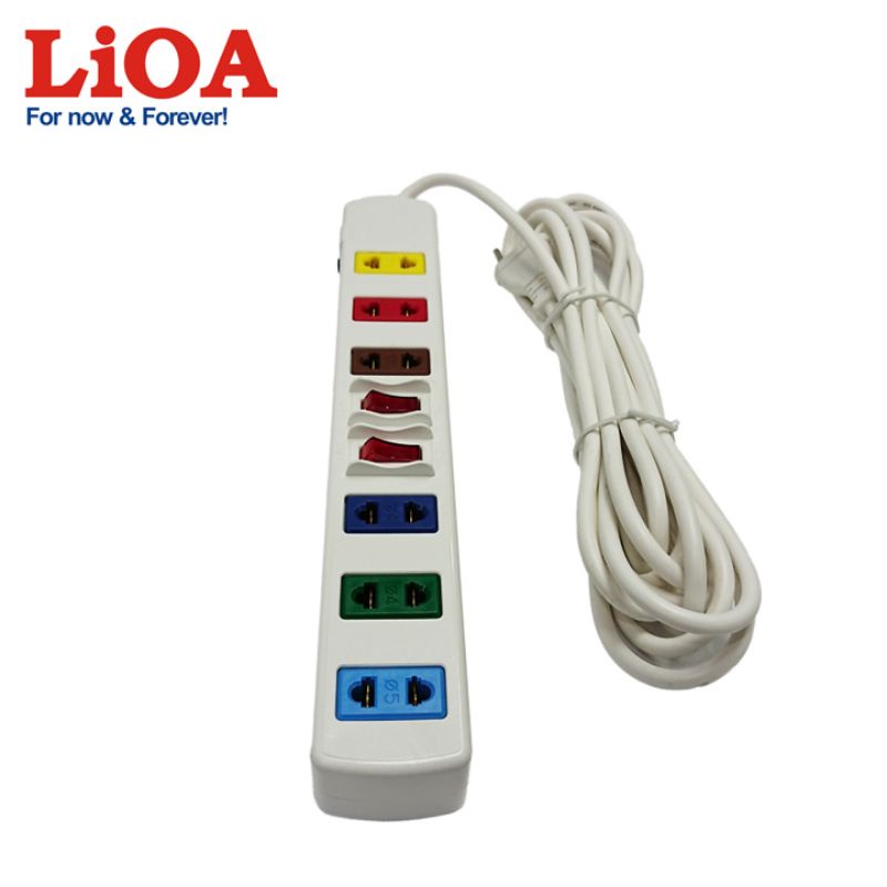 Ổ CẮM KÉO DÀI CAO CẤP NHÍP ĐÀN HỒI 6 Ổ LIOA 6S3W DÂY 3 MÉT VÀ 5 MÉT X 2 lõi (TRẮNG)