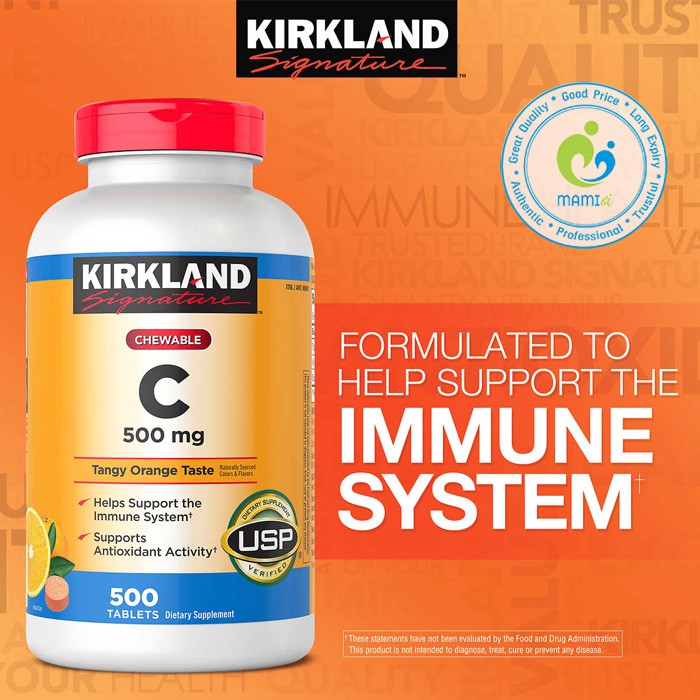 Vitamin C (500v) tăng cường đề kháng, đẹp da cho người từ 2 tuổi trở lên Kirkland Vitamin C 500mg, USA