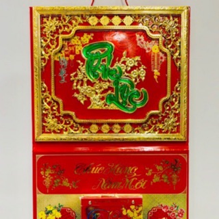 Bộ lịch Canh Tý 2020 - Combo bìa lịch treo tường khung vàng chữ PHÚC LỘC xanh ngọc block lịch đại khổ 14,5cm x 20,5cm