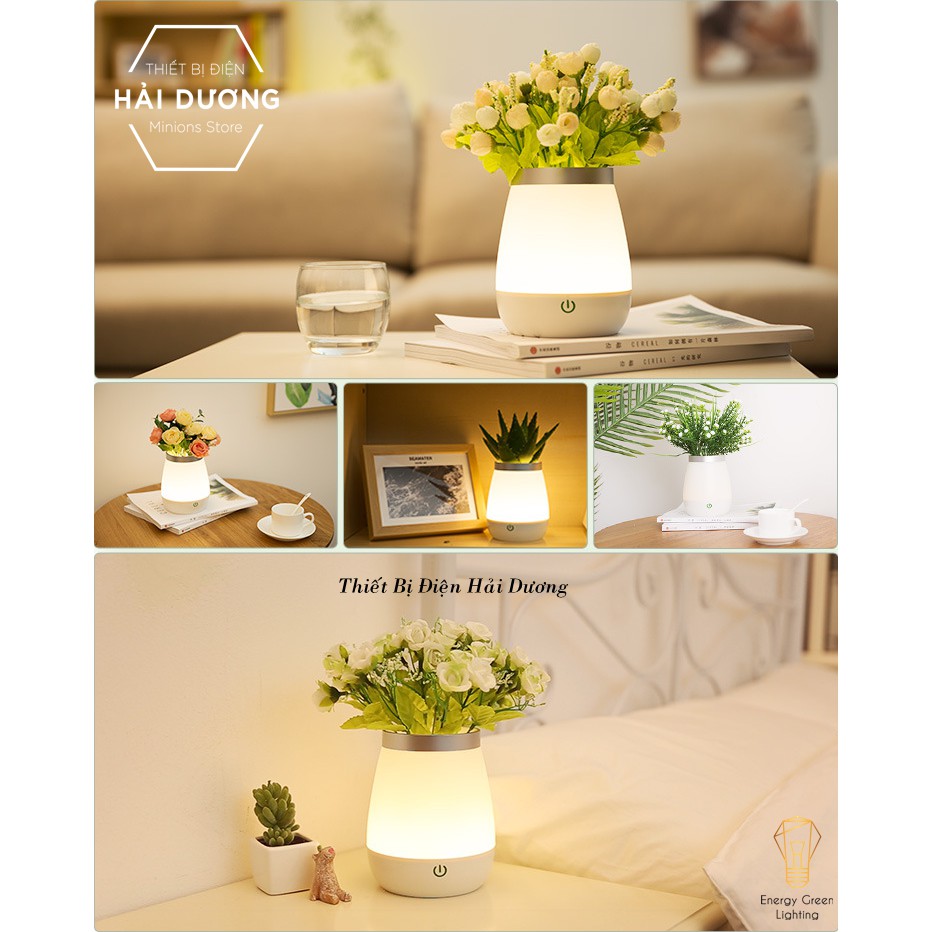 Lọ Hoa Cảm Ứng Có Đèn LED Phát Sáng - Trang Trí Căn Phòng - Tặng Kèm Hoa Màu Sắc Ngẫu Nhiên