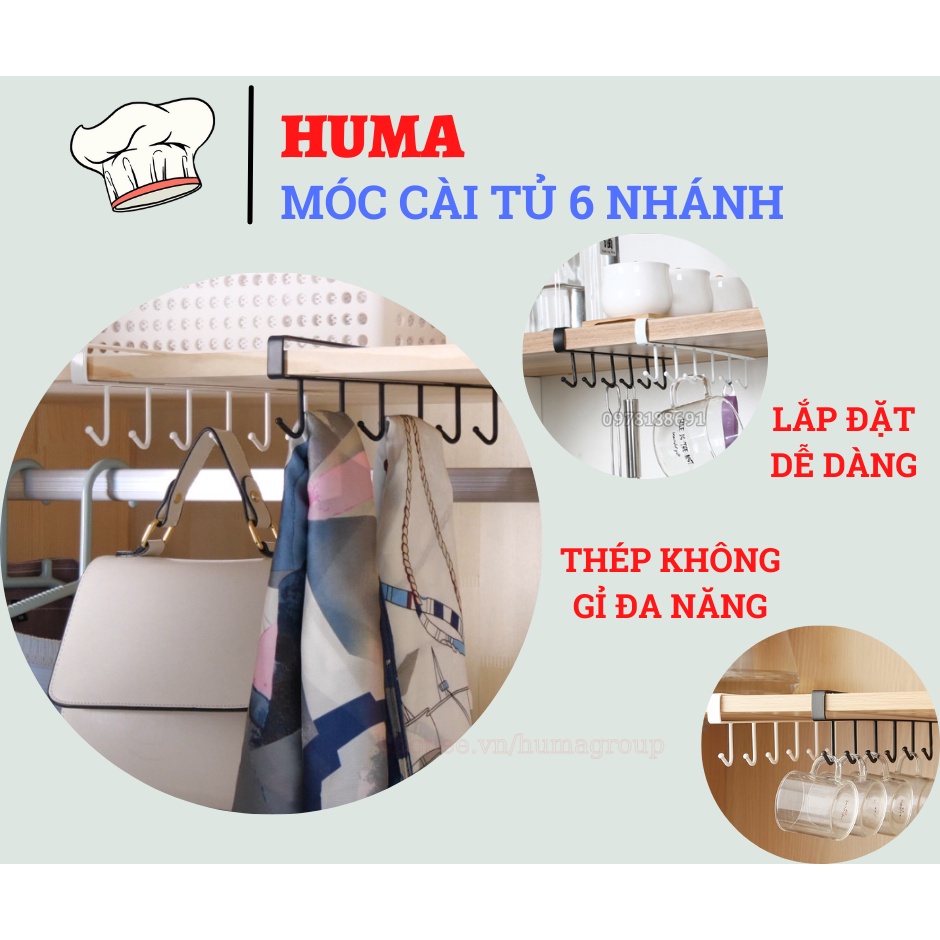 Thanh Treo Đồ Cài Tủ 6 Nhánh Bằng Thép Không Gỉ - Móc Cài Tủ 6 Nhánh