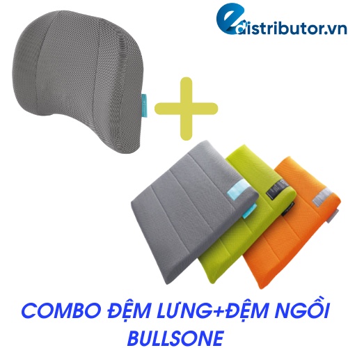 Combo Đệm Lưng Cao Cấp Bullsone(Xám)+Đệm Ngồi Bullsone (Xanh size M).