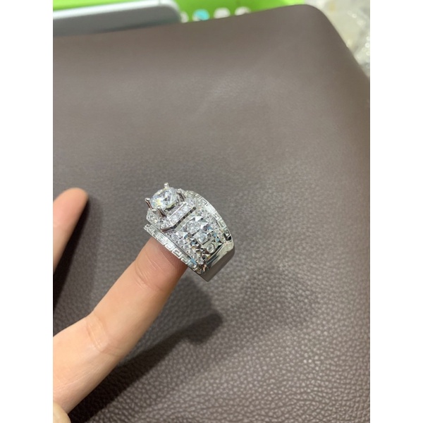 Nhẫn nam nạm đá bạc phủ vàng trắng sắc nét NGỌC MẬU