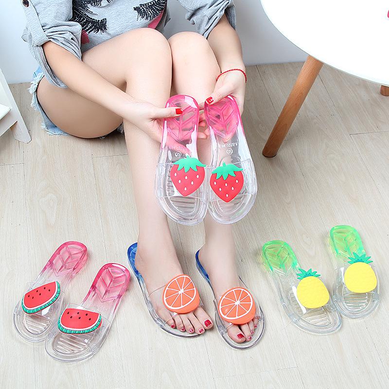 Dép Đi Trong Nhà Bằng Nhựa Trong Suốt Họa Tiết Trái Cây Dễ Thương Cho Nữ