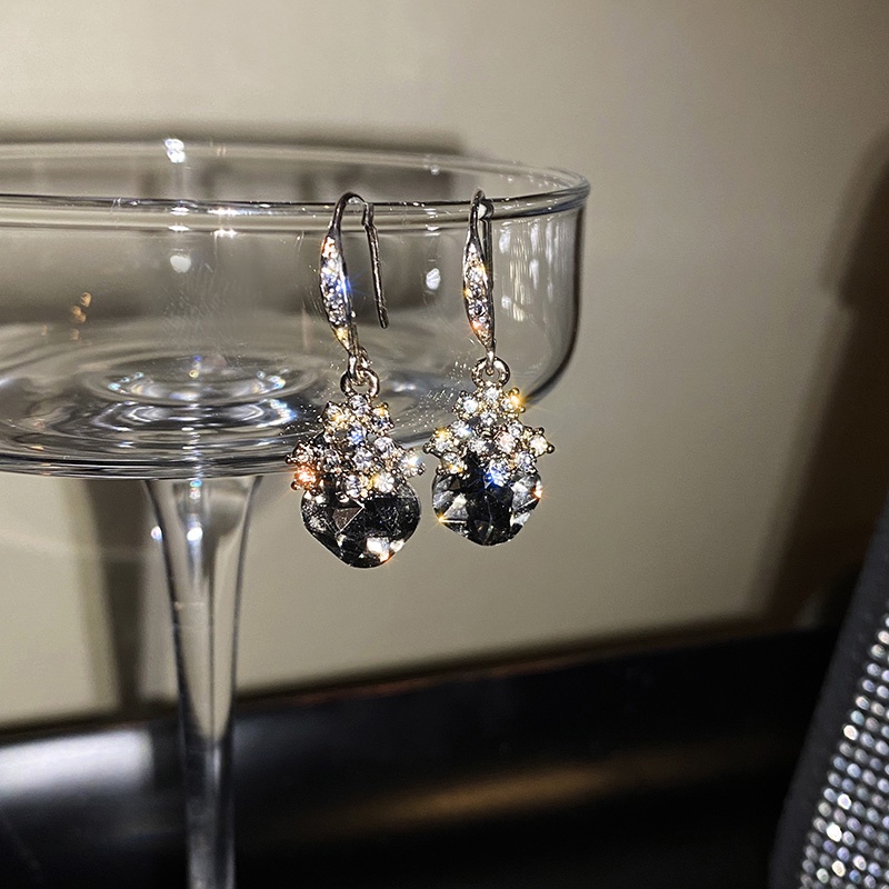 Bông Tai Dáng Dài Hình Trái Tim Đính Đá Màu Xám Thời Trang Cho Nữ 2022