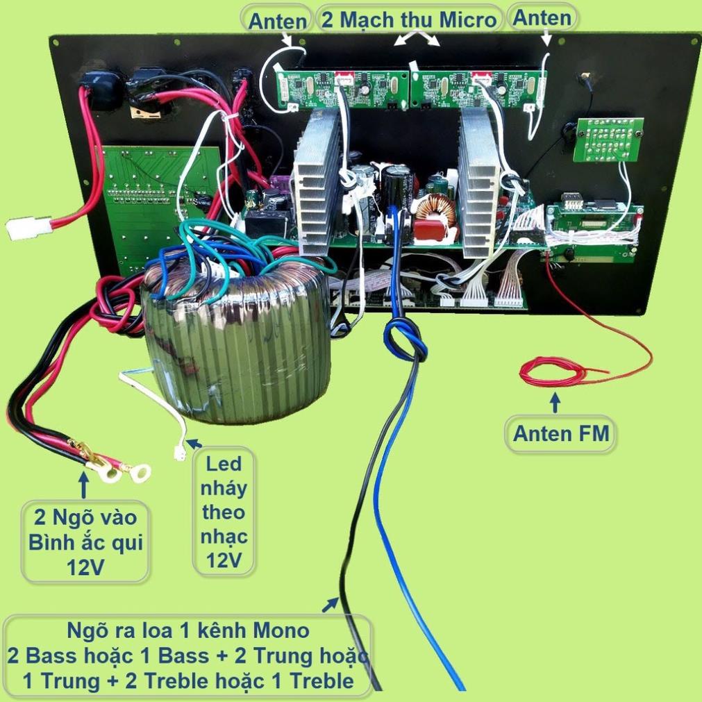 Mạch loa kéo Reverb chống hú 1 kênh Mono 400W – 800W kèm Micro UHF chống hú loa kéo 5 tấc đơn, 6 tấc đơn