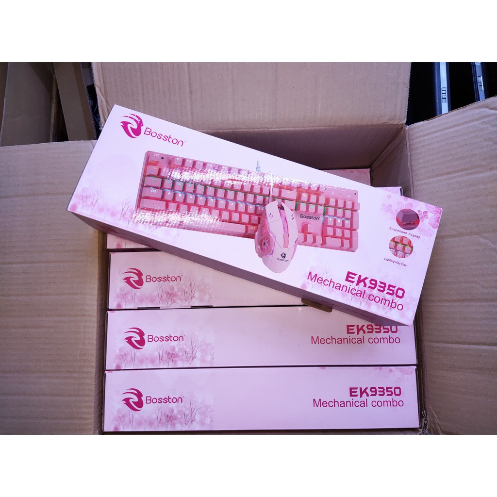 Combo Phím chuột Cơ màu Hồng Bosston EK9350 Siêu Dễ Thương new 100%
