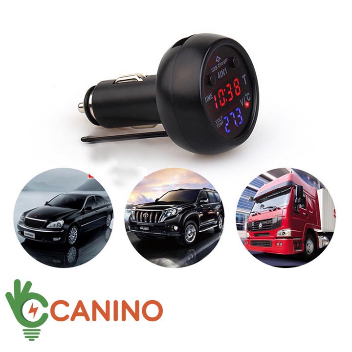 [ GIÁ SỐC ] Tẩu sạc điện thoại kiêm đồng hồ đo điện áp, nhiệt độ trên ô tô 3in1