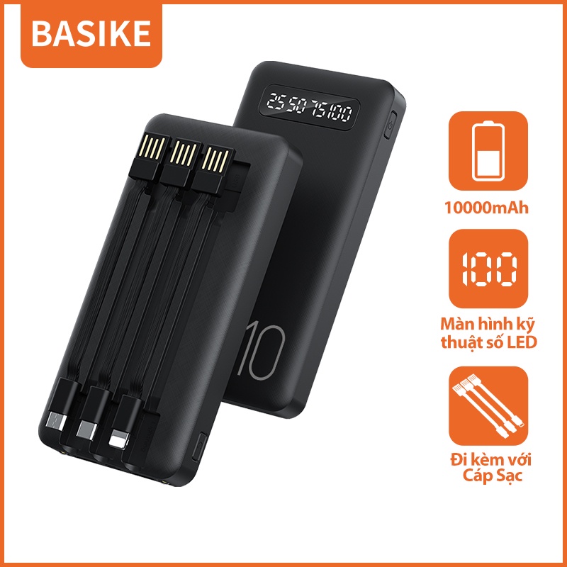 Pin Sạc dự phòng 10000mAh BASIKE đầu ra USB kép nhỏ gọn mang theo đi chơi cho iPhone Samsung Huawei Oppo