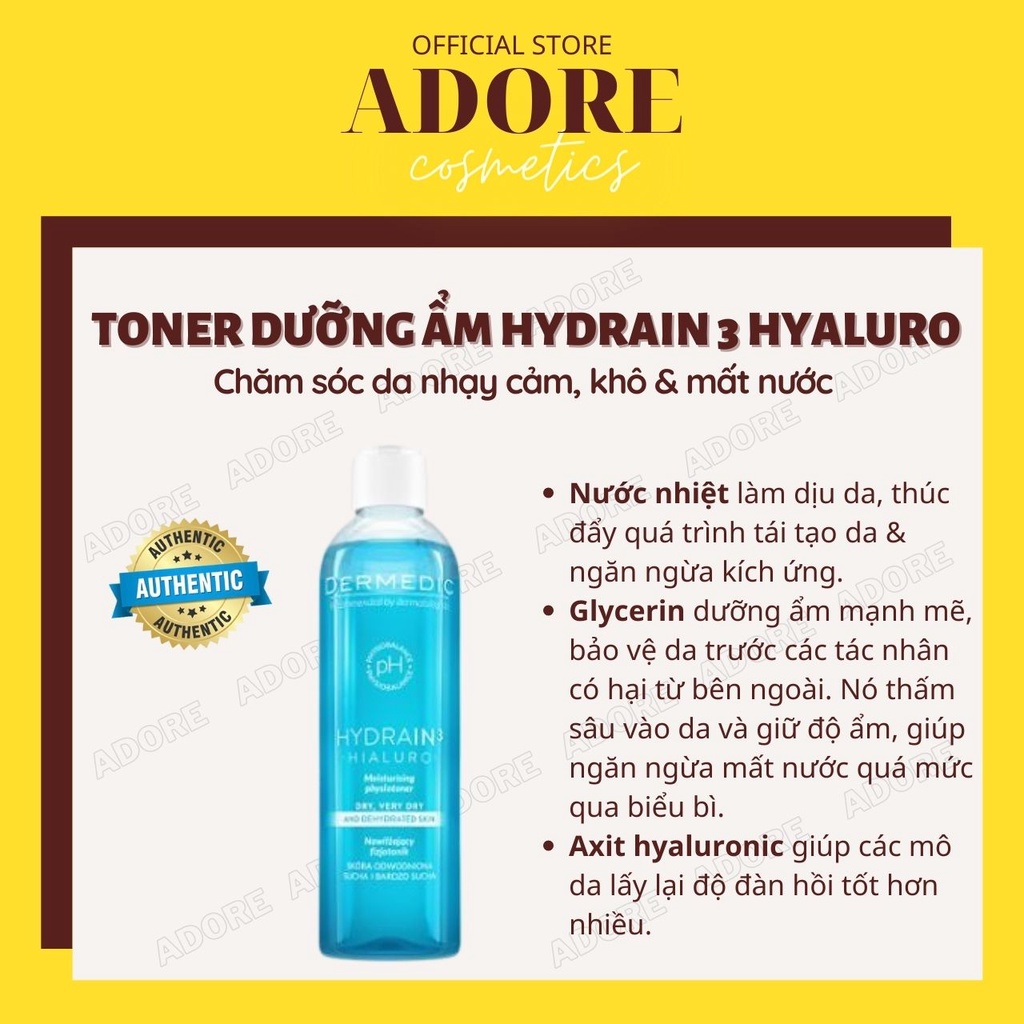 Toner dưỡng ẩm da Hydrain3 Hialuro chăm sóc & dưỡng ẩm cho da nhạy cảm, khô, rất khô và mất nước 200ml
