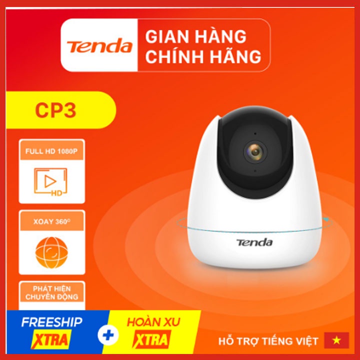 [kèm thẻ 32gb 64gb] Camera IP Wifi xoay 360 TENDA CP3 full HD 1080p, hàng chính hãng bảo hành 24 tháng