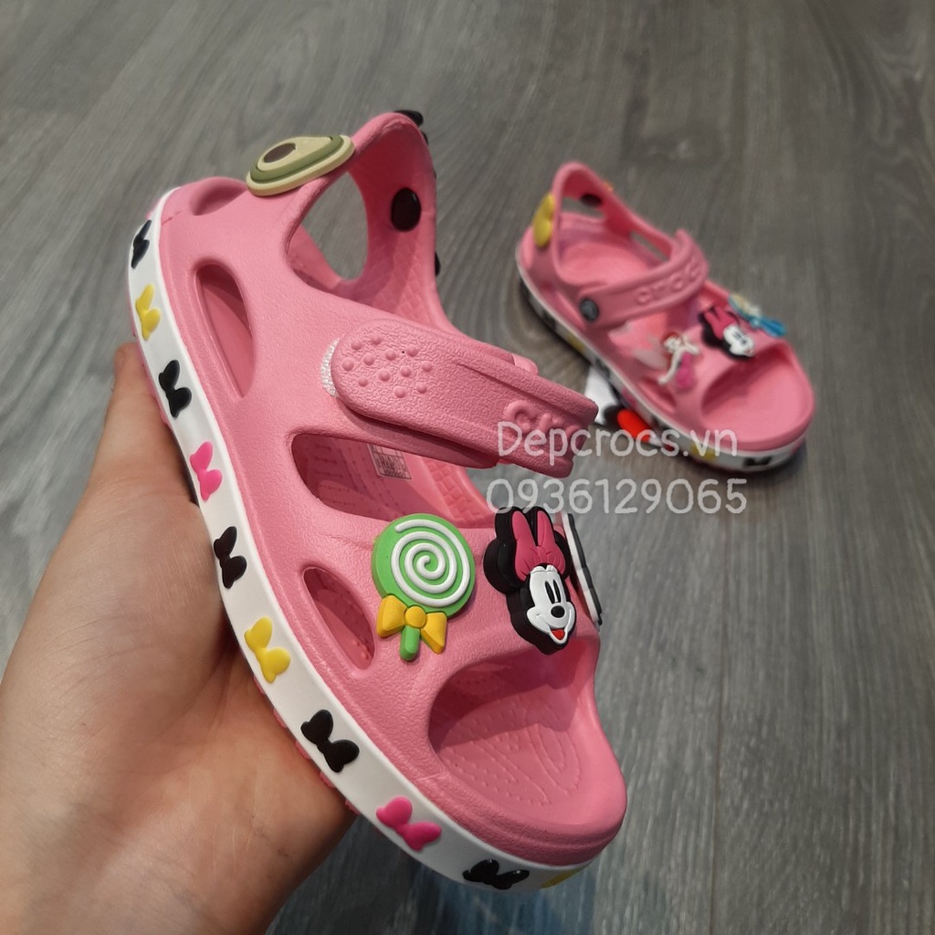 (Hàng cao cấp) Sandal crocs bé gái màu hồng trái tim, xăng đan cross trẻ em chuột minnie - Crocs house