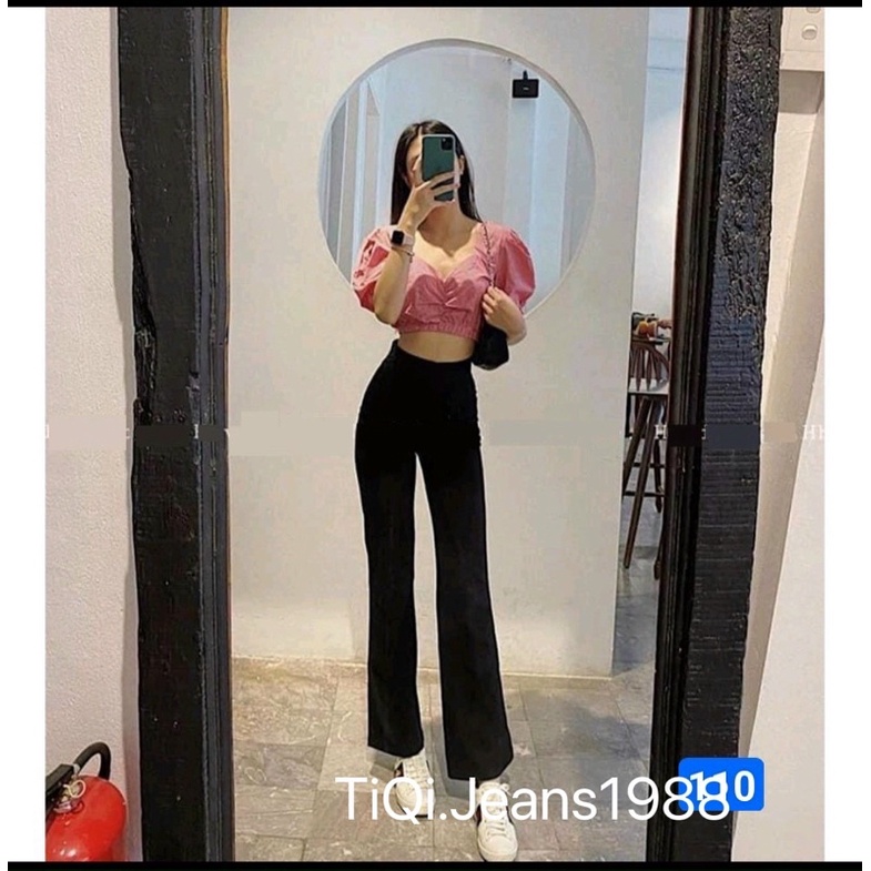 QUẦN TÂY ỐNG LOE CHẤT TUYẾT MƯA CÓ CO GIÃN NHẸ, FROM CHUẨN ĐẸP MÀU ĐEN