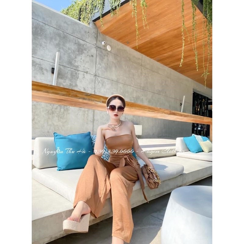Jumsuit ống rộng áo cúp ngực vải lụa satin hàng thiết kế cao cấp đẹp MS05