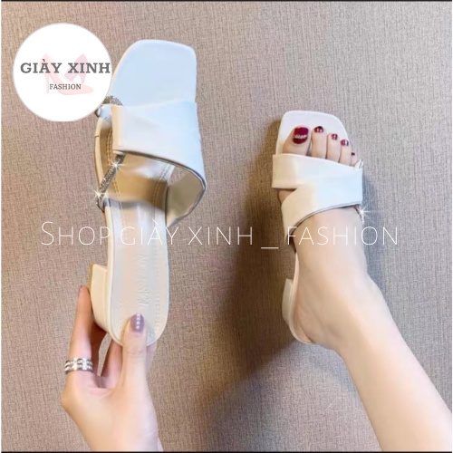 Dép cao gót quai đán thắt cute , Sandal cao gót vuông  phân Mã H333