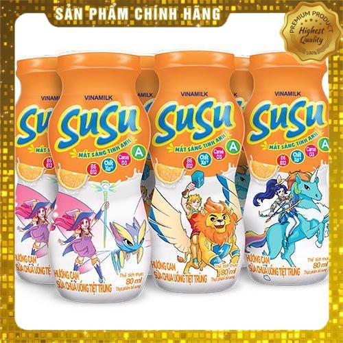 Vỉ 6 Lọ Sữa Chua Uống Susu Cam,Dâu 80ml