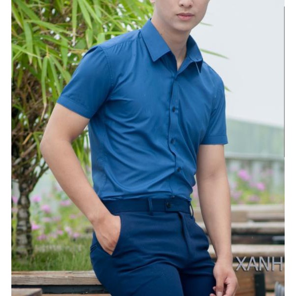 Áo Sơ Mi Cộc Tay Nam,Vải trơn,chất lụa mềm dáng ôm nhẹ cho nhiều lứa tuổi | BigBuy360 - bigbuy360.vn