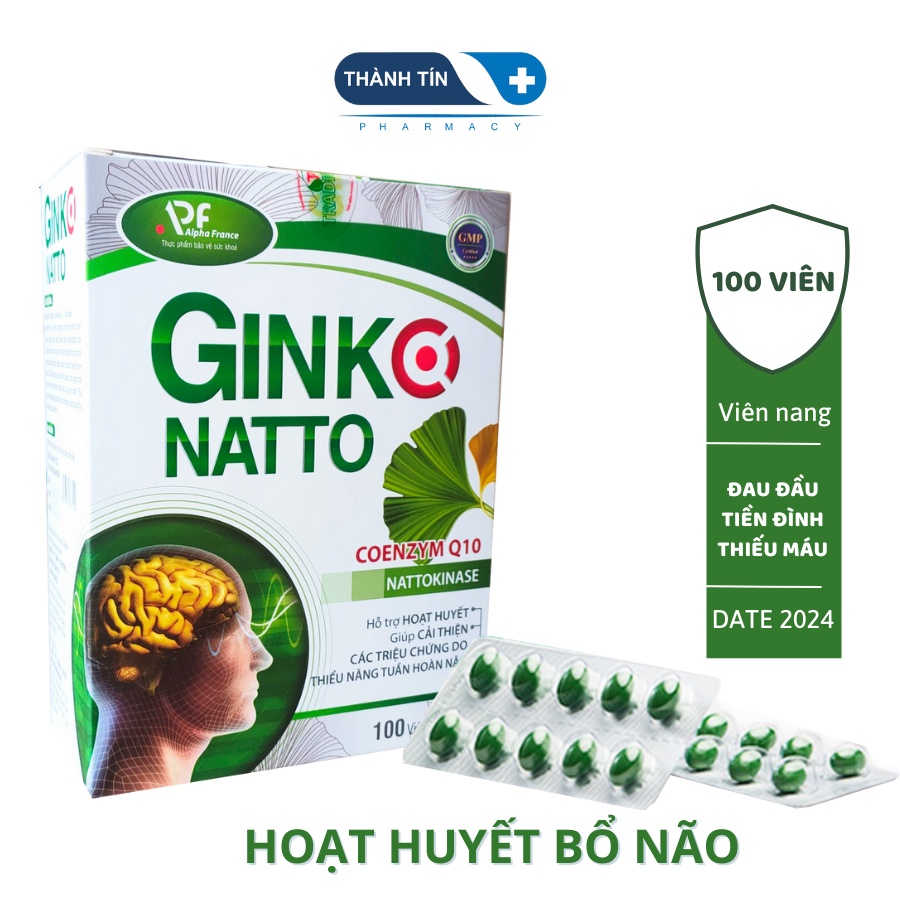 Viên Bổ Não Ginko Natto Alpha France 100 Viên Giảm Đau Đầu, Bổ Não