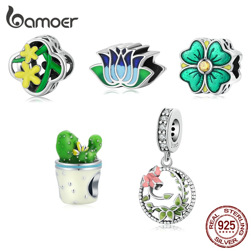 Mặt phụ kiện Bamoer Scc2018 dòng thực vật bằng bạc 925 dùng cho đồ trang sức tự làm 5 loại tùy chọn