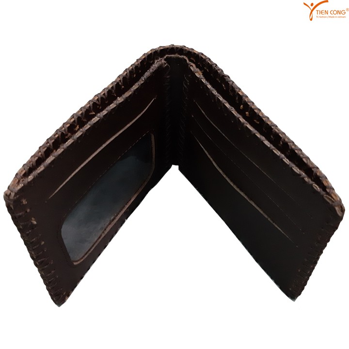 Ví Nam Ngang Da Bò May Viền Chữ V Tien Cong Màu Nâu - TCN1017