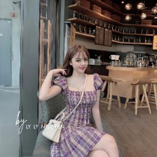 Váy kẻ tím đuôi cá mặc đc 2 kiểu
