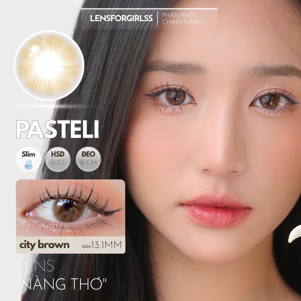 Kính áp tròng trong trẻo phong cách nhẹ nhàng Hàn quốc màu pastel Sugar Pasteli City Brown | Hsd 8-12 tháng | Lens cận