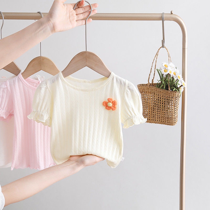 Áo Thun Tay Ngắn Chất Liệu Cotton Họa Tiết Hoa Thiết Kế Mới Thời Trang Mùa Hè Dành Cho Bé Gái